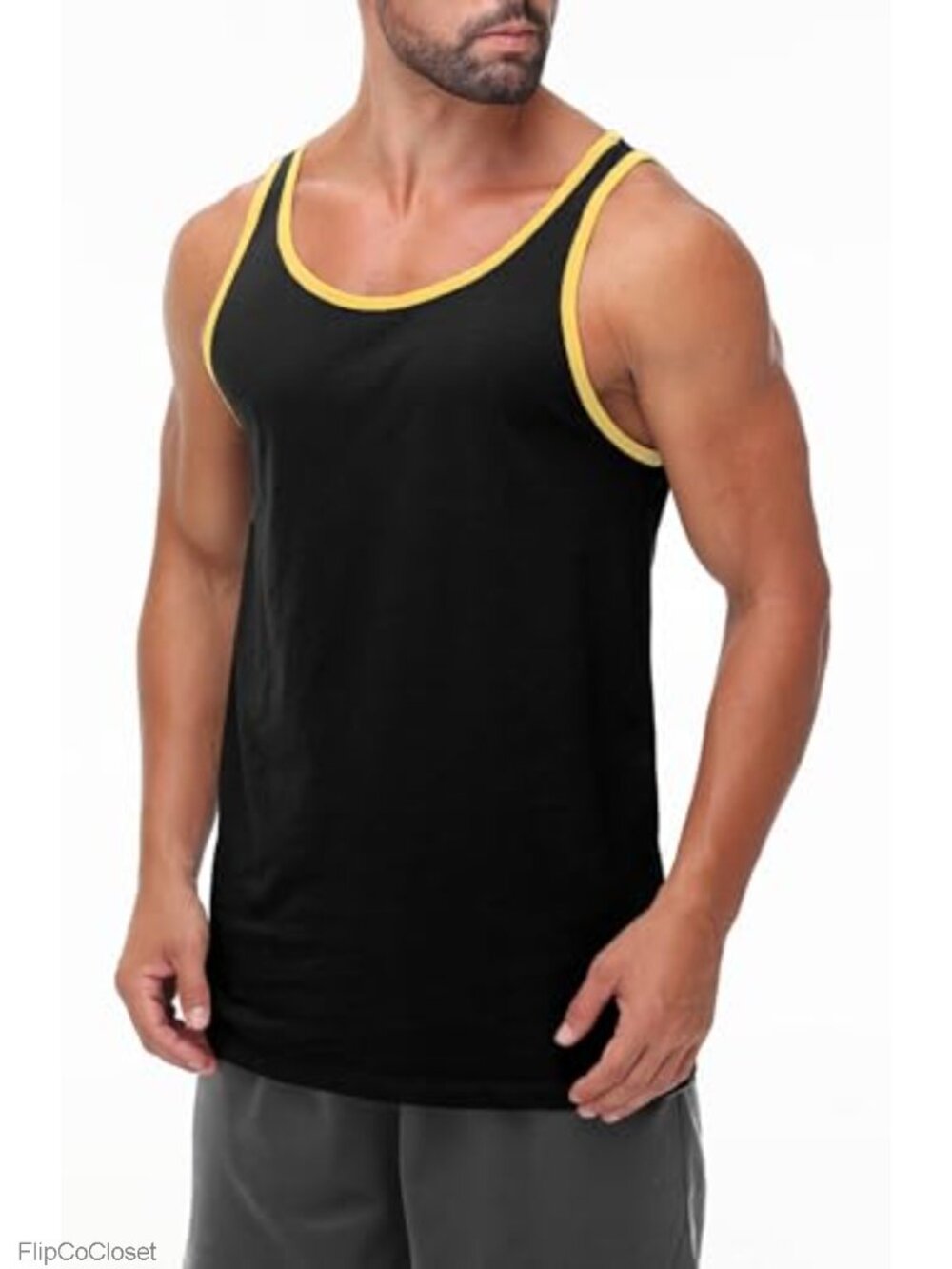 Men's Muscle Tank Top Sleeveless Scoop Neck Cotton Polyester Blend Gym Active